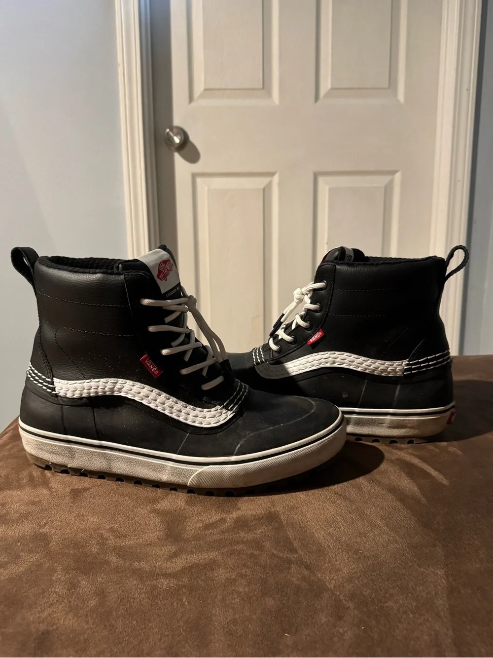 Vans Kids Black High-Top Lace-Up Winter Boots with White Stripe
